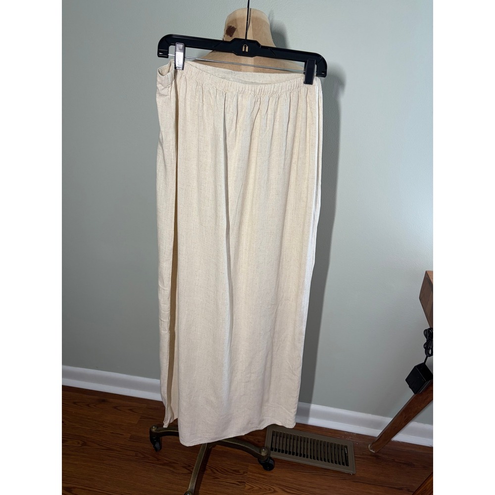 Linen Blend Maxi Skirt Beige Minimalist Boho Preppy Slit XL NEW with tags - Picture 2 of 7